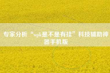 专家分析“wpk是不是有挂	”科技辅助神器手机版
