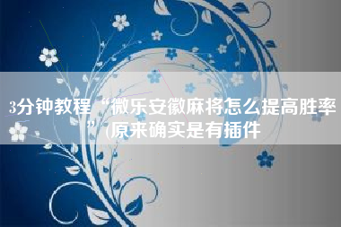 3分钟教程“微乐安徽麻将怎么提高胜率”(原来确实是有插件