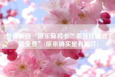 3分钟教程“微乐麻将卡二条开挂神器下载免费”(原来确实是有插件)